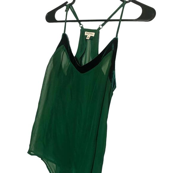 Lily White Sheer Emerald Green Racerback V-Neck Straps Mesh Mini Dress Size M - Picture 2 of 9